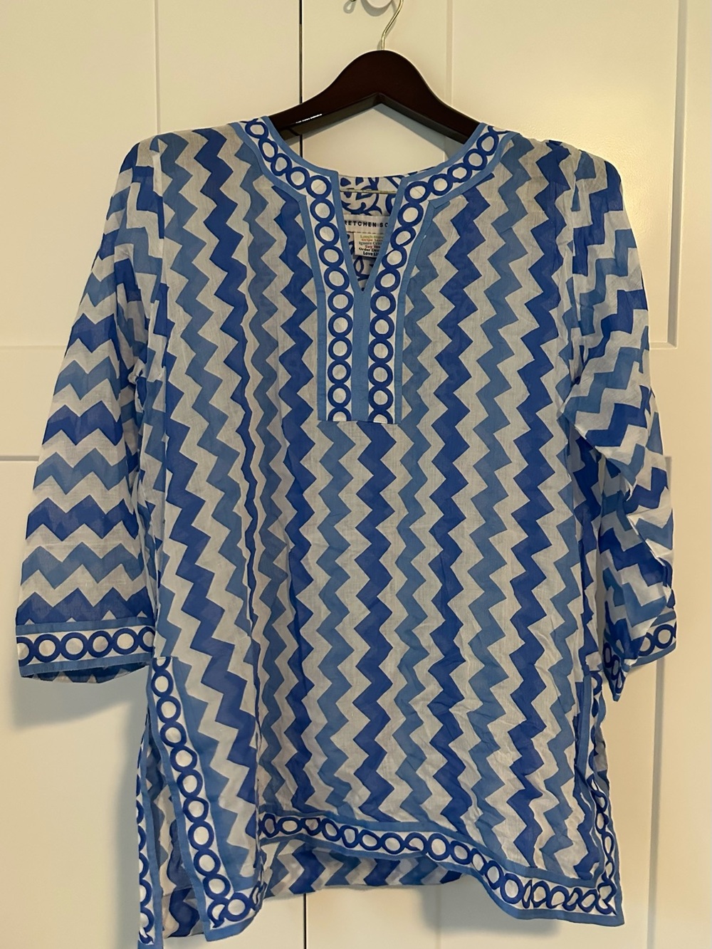 Gretchen Scott Designs Blue Chevron Cotton Tunic